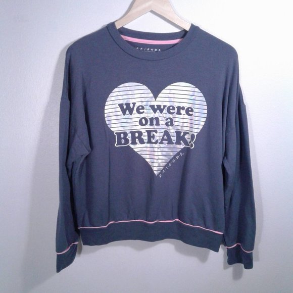 Friends "We Were on a Break!" Cozy Comfy Sleep Shirt Gray w Pink Stripe - M - Picture 3 of 8